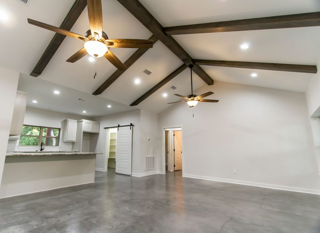 College Station Texas Barndominium Home Builder with Living Room Vaulted Ceiling