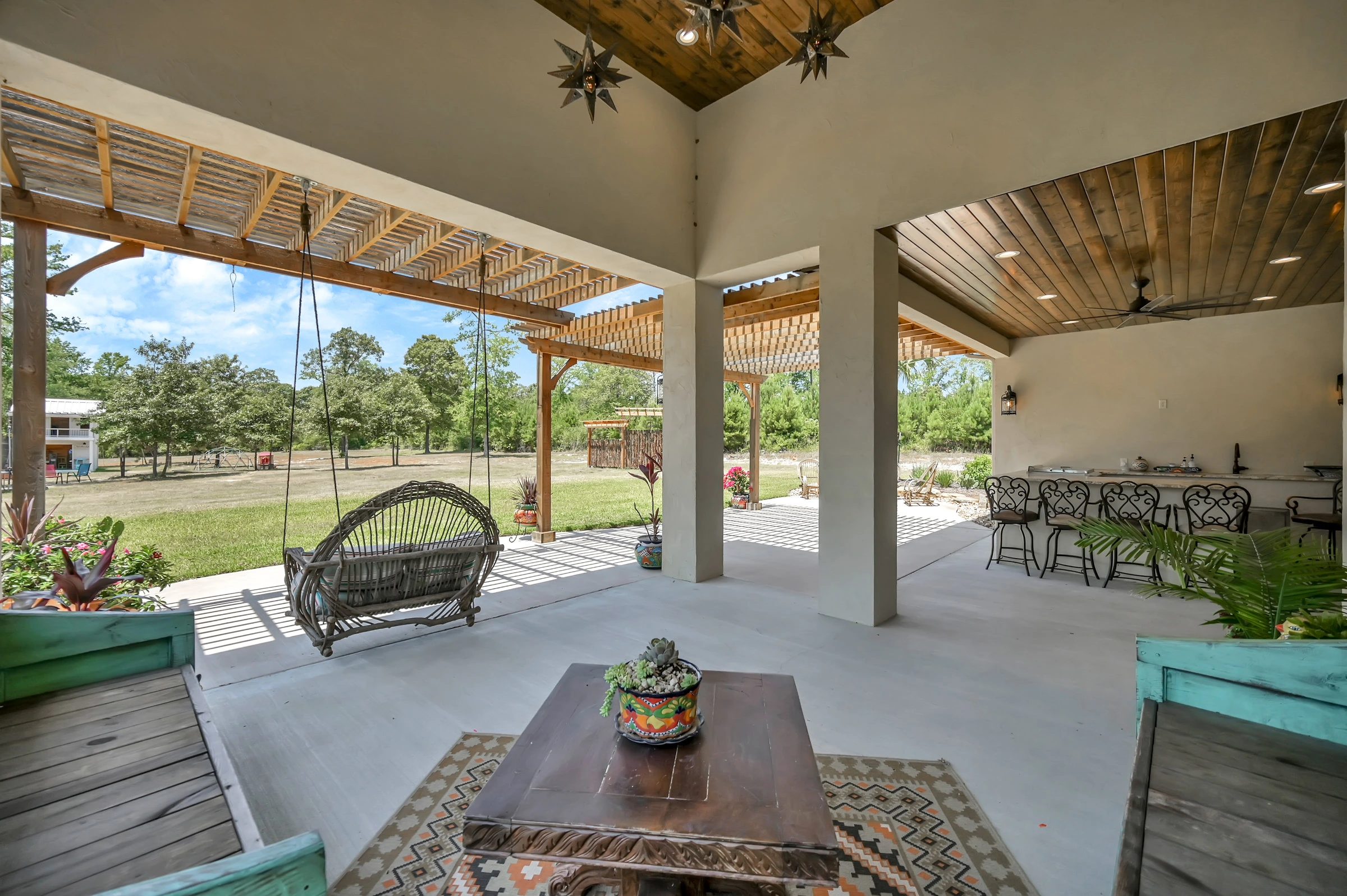 Huntsville Home Builder for Hacienda Spanish Style back patio